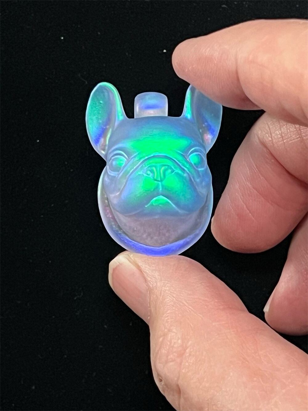 French Bulldog Pâte De Verré Lavender Glass Blue Flash by Gregory Burgard New